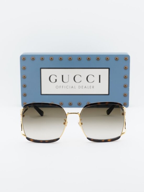 Gucci GG0593SK 002 Square Sunglasses - Havana & Gold / Brown main image 7